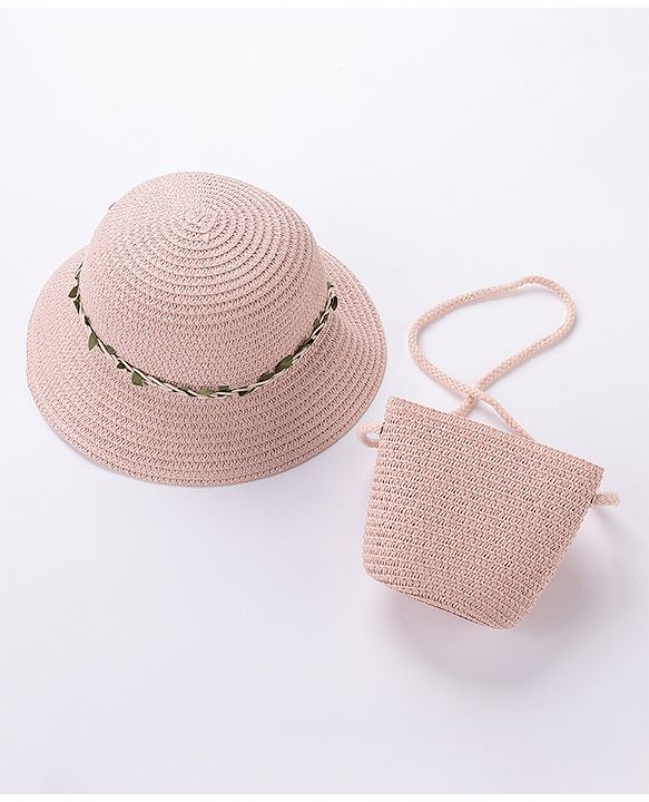 Babyhug Straw Hat With Flower & Purse - Pink