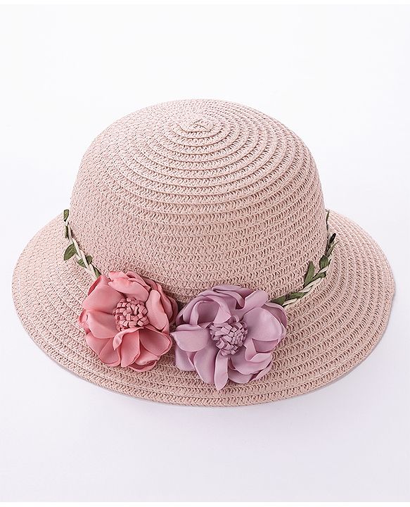 Babyhug Straw Hat With Flower & Purse - Pink