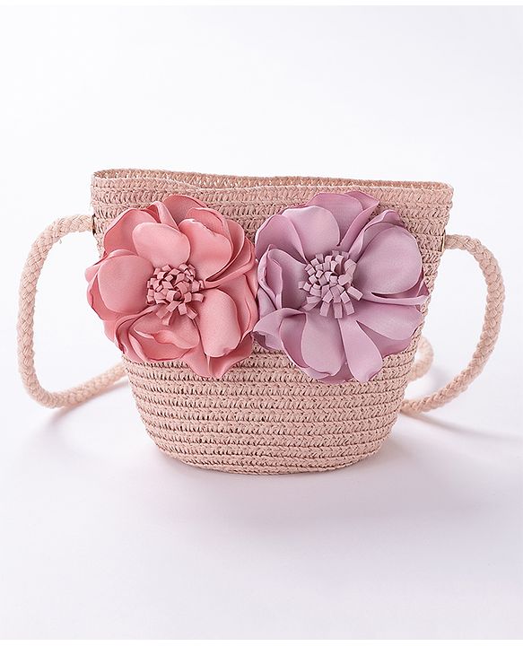 Babyhug Straw Hat With Flower & Purse - Pink