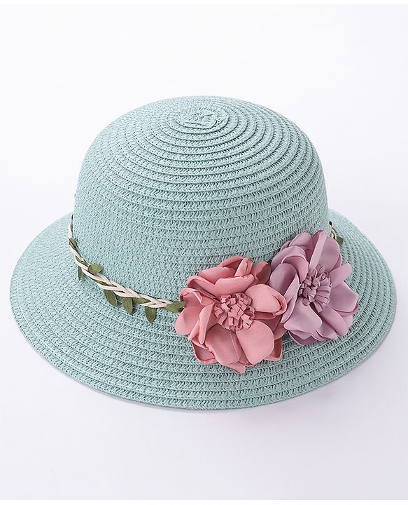Babyhug Straw Hat With Flower & Purse - Blue