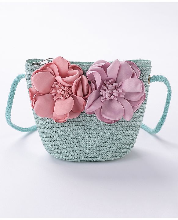 Babyhug Straw Hat With Flower & Purse - Blue