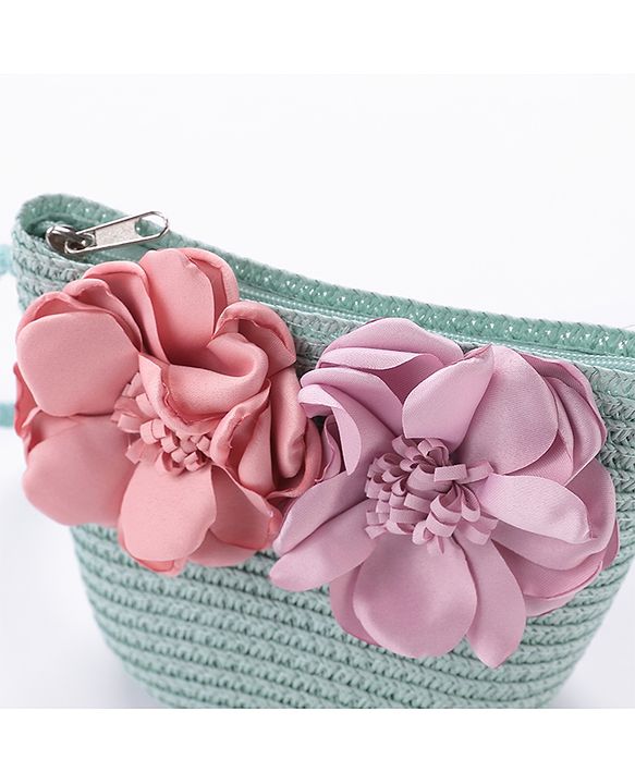 Babyhug Straw Hat With Flower & Purse - Blue