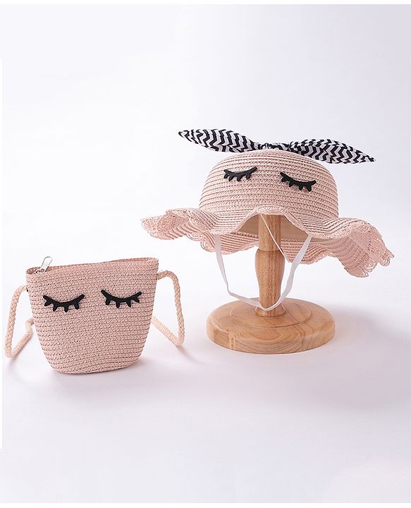 Babyhug Straw Hat With Bow & Purse - Brown