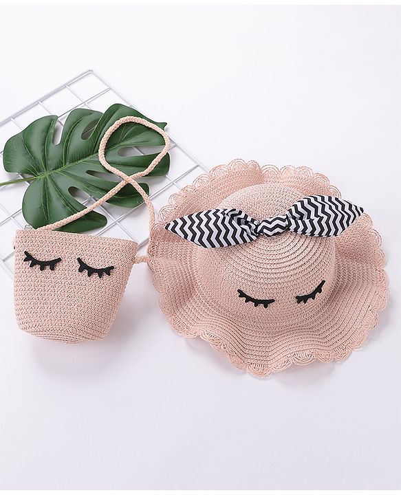 Babyhug Straw Hat With Bow & Purse - Brown