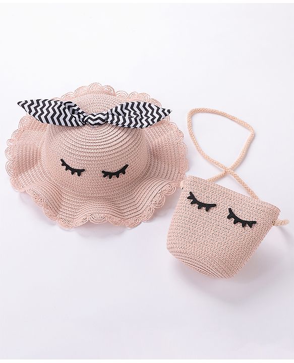 Babyhug Straw Hat With Bow & Purse - Brown