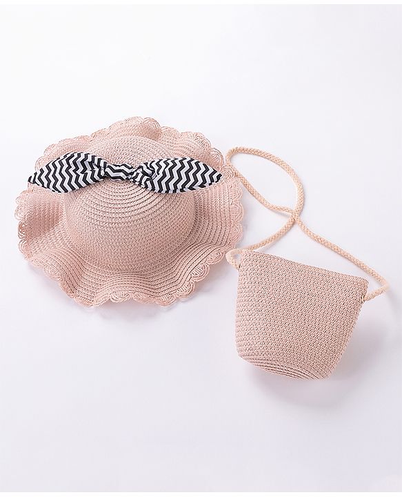 Babyhug Straw Hat With Bow & Purse - Brown