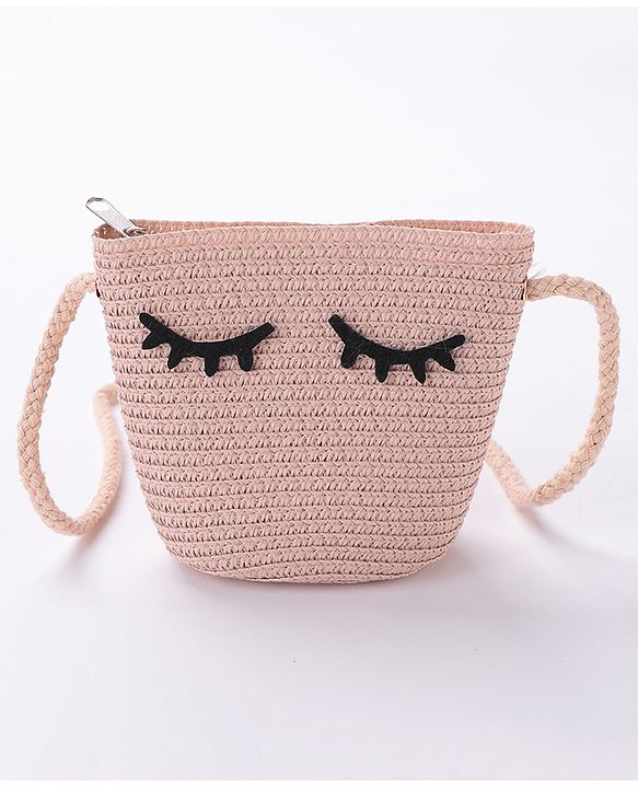 Babyhug Straw Hat With Bow & Purse - Brown