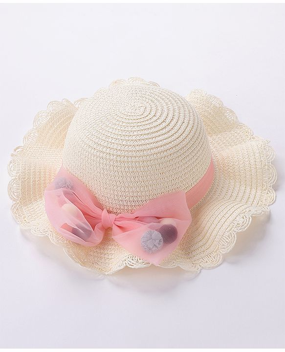 Babyhug Straw Hat With Bow & Purse - Cream