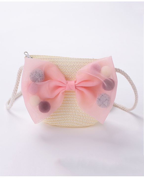 Babyhug Straw Hat With Bow & Purse - Cream