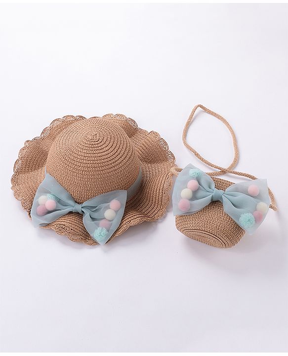 Babyhug Straw Hat With Bow & Purse - Cream
