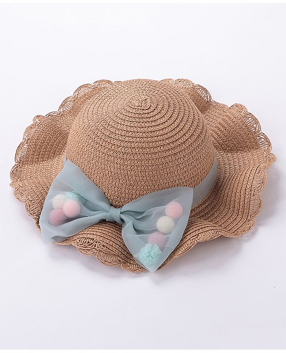 Babyhug Straw Hat With Bow & Purse - Cream