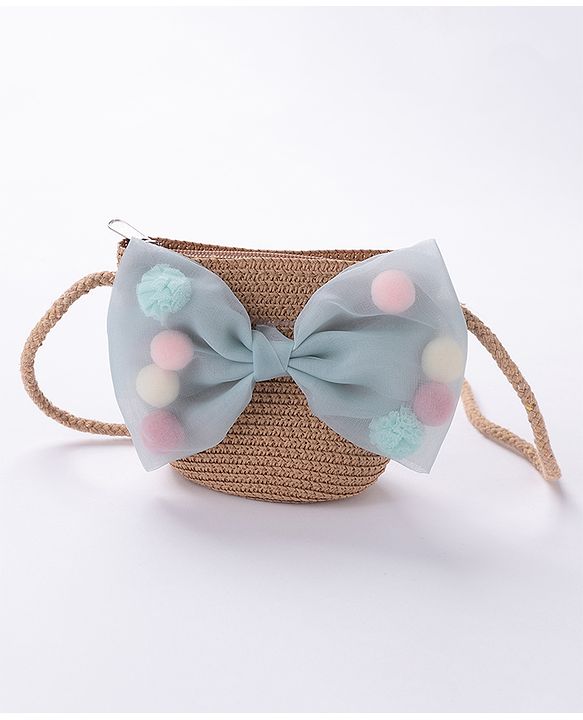 Babyhug Straw Hat With Bow & Purse - Cream