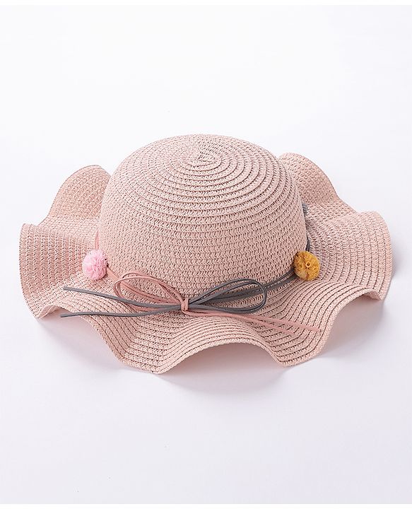 Babyhug Straw Hat With Pom Pom Applique & Purse - Pink