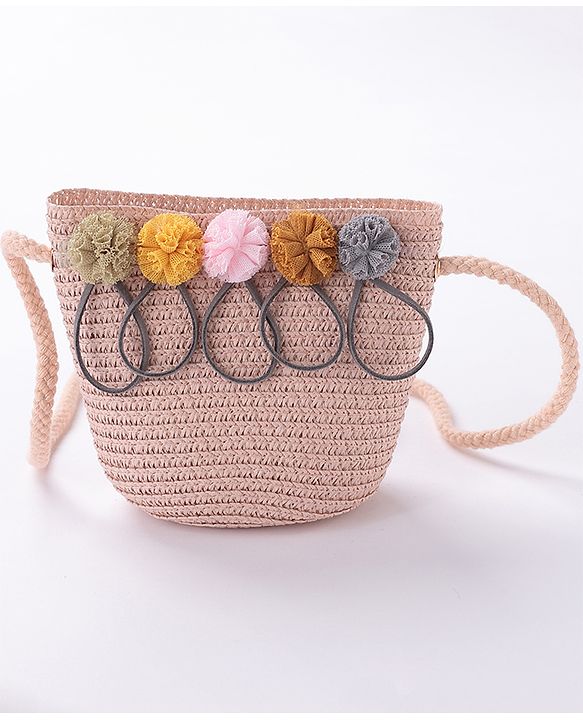 Babyhug Straw Hat With Pom Pom Applique & Purse - Pink
