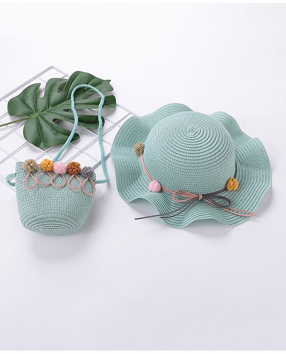 Babyhug Straw Hat With Pom Pom Applique & Purse - Pink