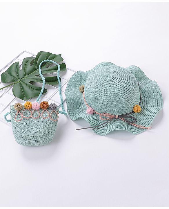 Babyhug Straw Hat With Pom Pom Applique & Purse - Pink