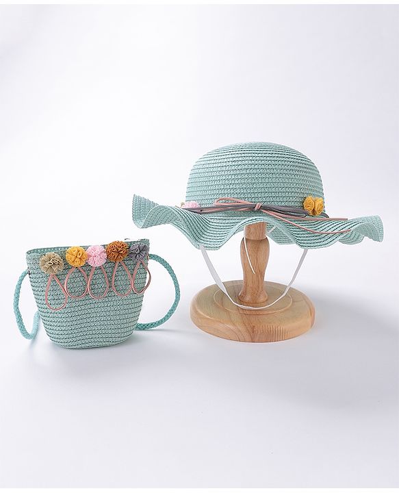 Babyhug Straw Hat With Pom Pom Applique & Purse - Pink