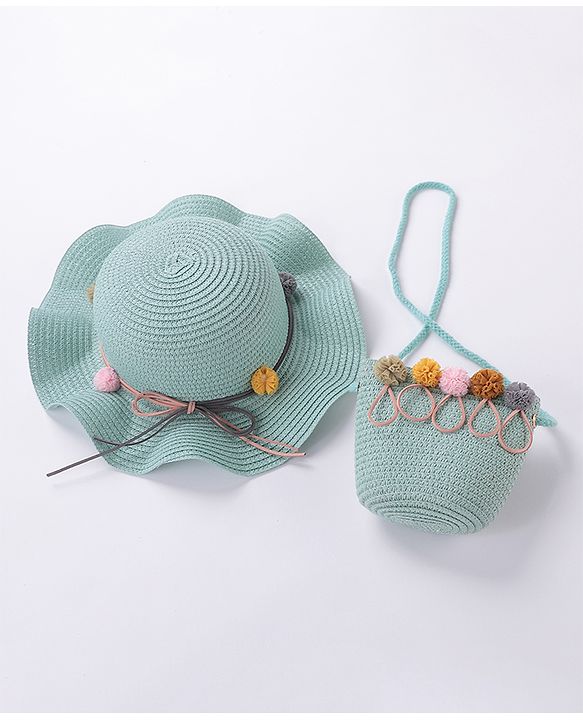 Babyhug Straw Hat With Pom Pom Applique & Purse - Pink