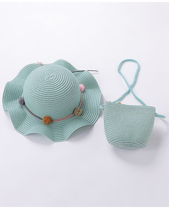 Babyhug Straw Hat With Pom Pom Applique & Purse - Pink