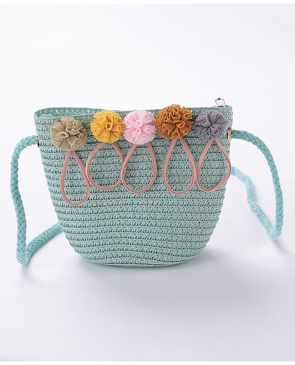 Babyhug Straw Hat With Pom Pom Applique & Purse - Pink