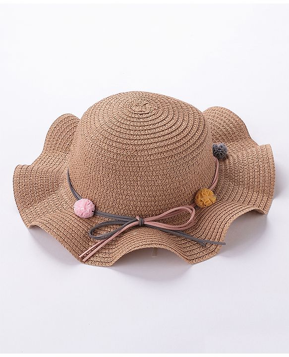 Babyhug Straw Hat With With Pom Pom Applique & Purse - Brown