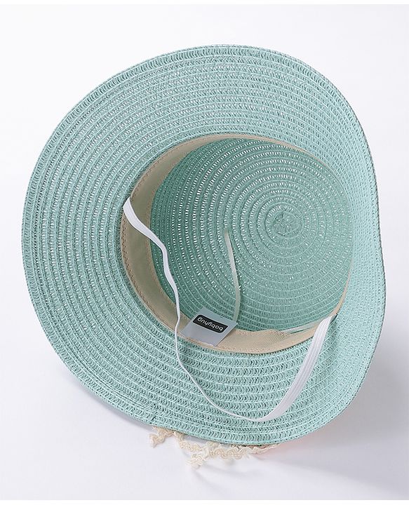 Babyhug Straw Hat With Bow & Purse - Mint Blue