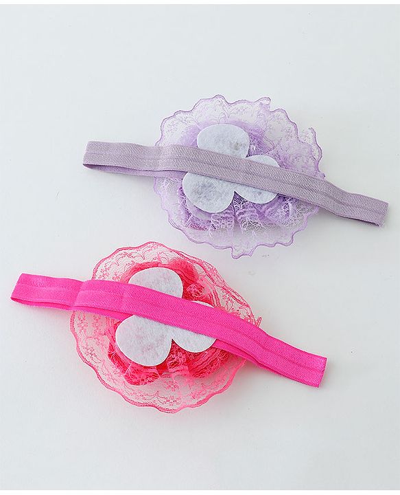 Babyhug Flower With Pearl Applique Headbands Pack Of 2  - Dark Pink & Purple