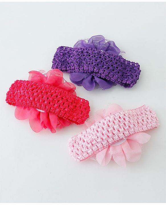 Babyhug Net Flower Applique Headbands Pack Of 3 - Multicolor