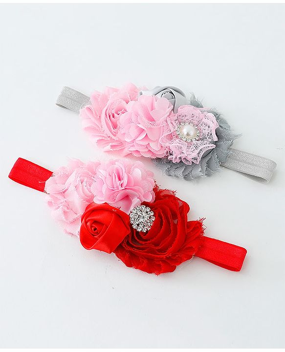 Babyhug Flower Applique Headbands Pack Of 2 - Multicolor