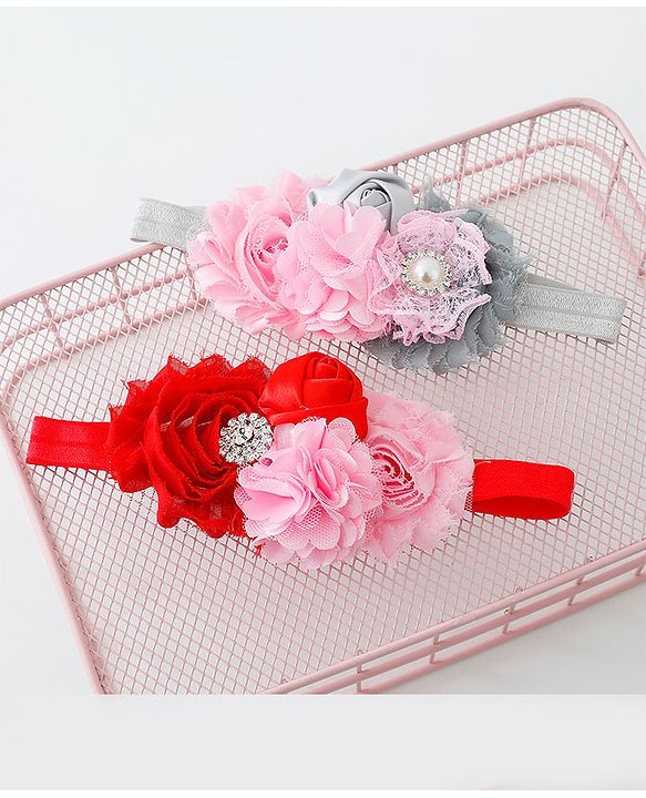 Babyhug Flower Applique Headbands Pack Of 2 - Multicolor