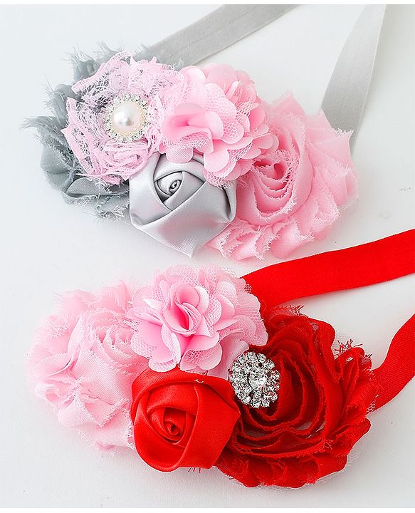 Babyhug Flower Applique Headbands Pack Of 2 - Multicolor