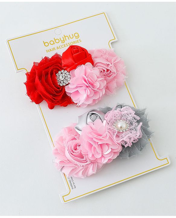 Babyhug Flower Applique Headbands Pack Of 2 - Multicolor