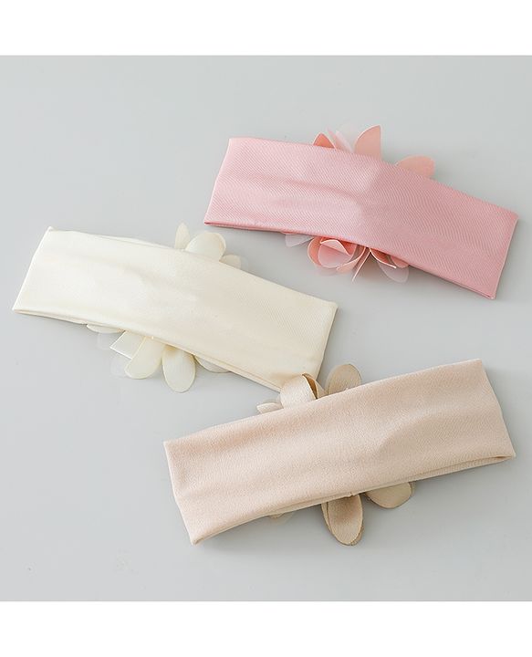 Babyhug Headbands with Flower Applique Free Size Pack of 3 - Peach & White