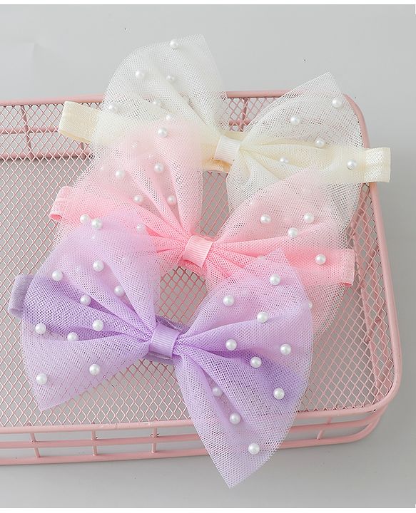 Babyhug Headbands with Bow Applique Free Size Pack of 3 - Purple & White