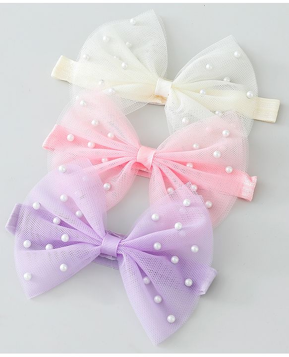 Babyhug Headbands with Bow Applique Free Size Pack of 3 - Purple & White