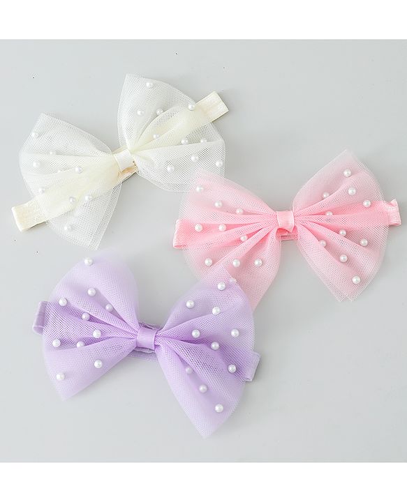 Babyhug Headbands with Bow Applique Free Size Pack of 3 - Purple & White