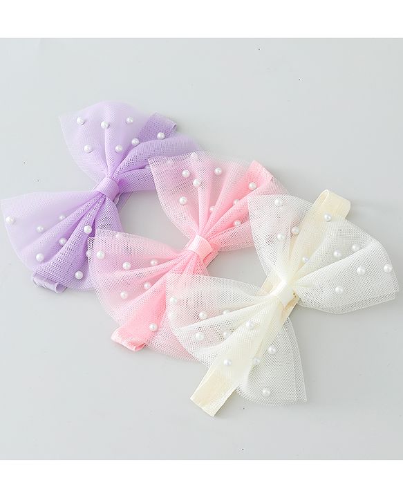 Babyhug Headbands with Bow Applique Free Size Pack of 3 - Purple & White