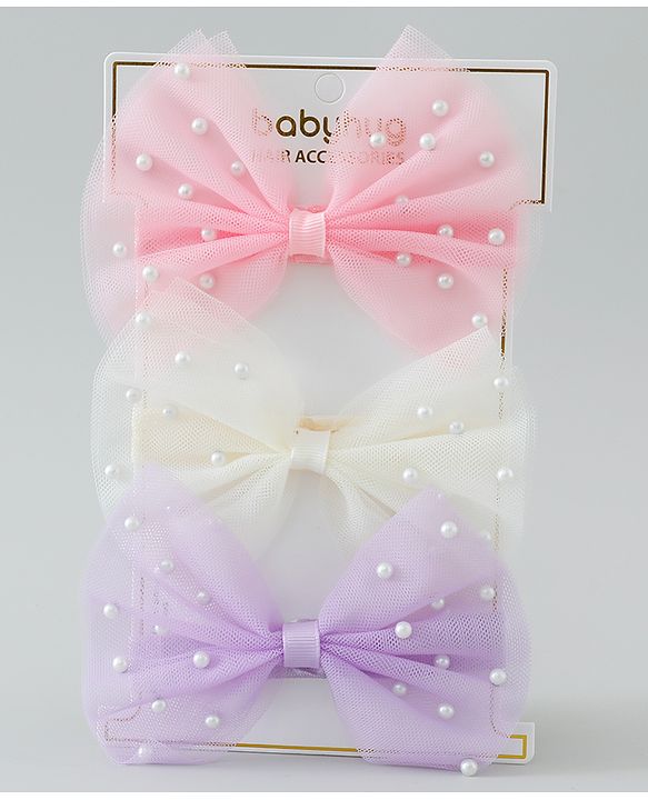 Babyhug Headbands with Bow Applique Free Size Pack of 3 - Purple & White