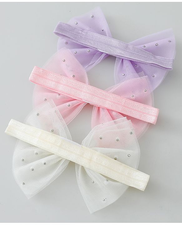 Babyhug Headbands with Bow Applique Free Size Pack of 3 - Purple & White