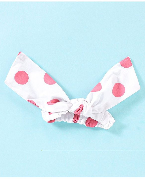 Babyhug 100% Cotton Woven Sleeveless Frock With Head Band Polka Dot Print - Peach