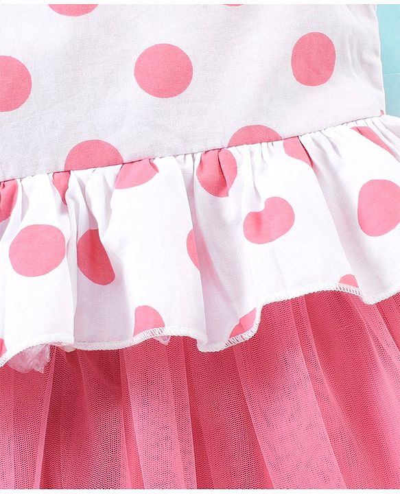 Babyhug 100% Cotton Woven Sleeveless Frock With Head Band Polka Dot Print - Peach