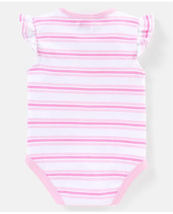 Babyhug 100% Cotton Frill Sleeves Kitty Print Onesies Pack Of 5 - Pink Purple & Green