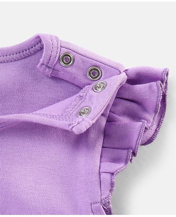 Babyhug 100% Cotton Frill Sleeves Kitty Print Onesies Pack Of 5 - Pink Purple & Green
