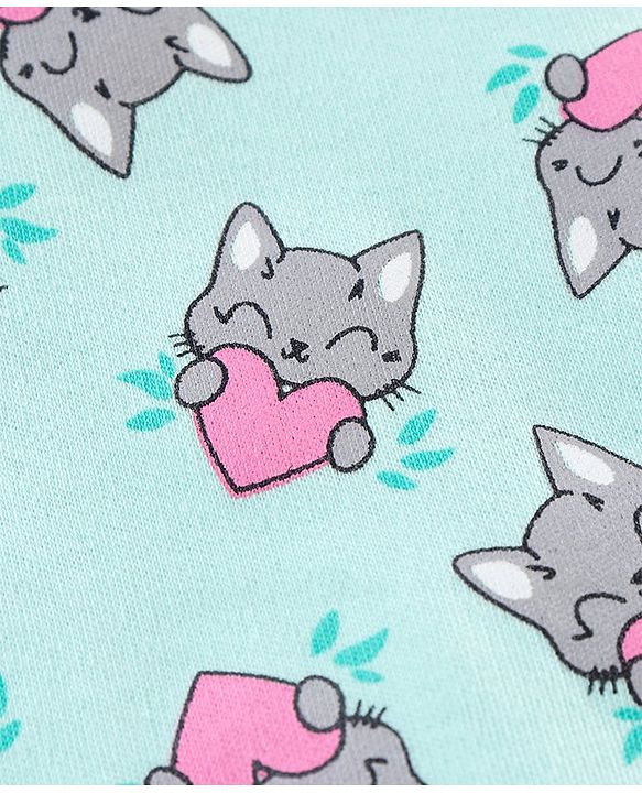 Babyhug 100% Cotton Frill Sleeves Kitty Print Onesies Pack Of 5 - Pink Purple & Green