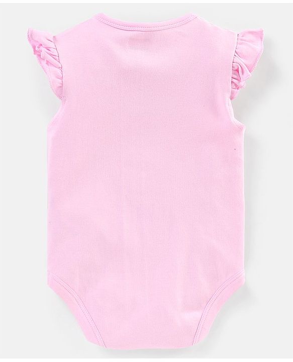 Babyhug 100% Cotton Frill Sleeves Kitty Print Onesies Pack Of 5 - Pink Purple & Green