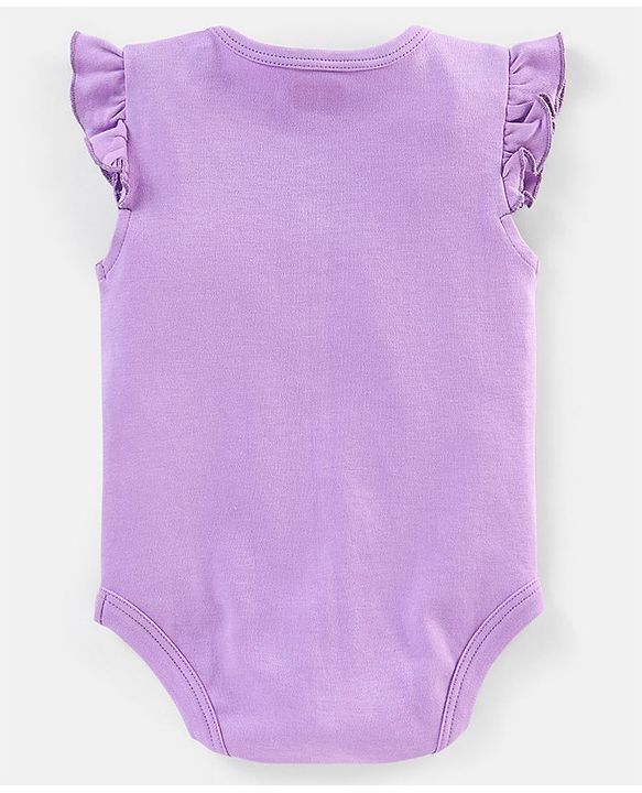 Babyhug 100% Cotton Frill Sleeves Kitty Print Onesies Pack Of 5 - Pink Purple & Green