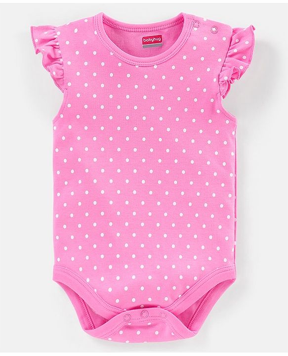 Babyhug 100% Cotton Frill Sleeves Kitty Print Onesies Pack Of 5 - Pink Purple & Green