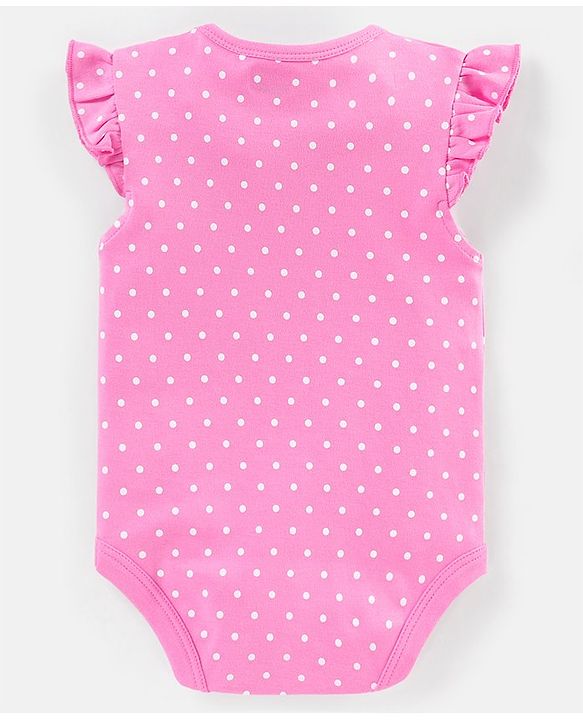 Babyhug 100% Cotton Frill Sleeves Kitty Print Onesies Pack Of 5 - Pink Purple & Green