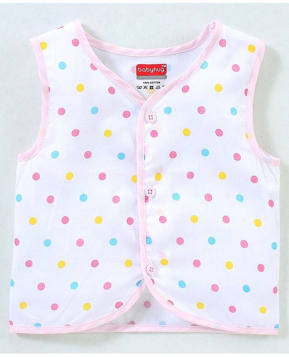 Babyhug 100% Cotton Woven Sleeveless Jhabla Polka Dot Print Pack Of 3 - Pink & White