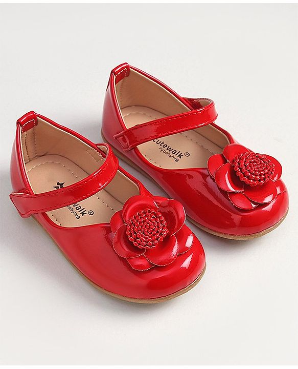 Cute Walk by Babyhug Velcro Closure Bellies With Flower Applique- Red